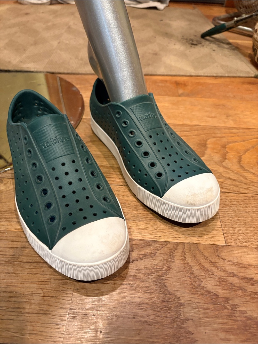 Native Slip-On Sneakers in Green with White Toe waterproof M6/ W 8